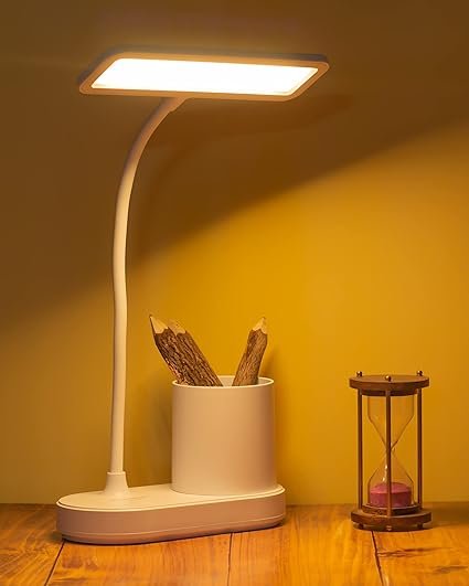 Paykars Plastic 3 Colour Mode Rechargeable Led Study/Table/Desk Lamp For Study, With Pen Holder, 6 Month Warranty (White)