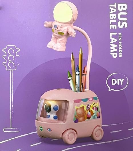 Paykars Kids Cute Astronaut Bus DIY Pen Holder LED Desk Light Study Night Table Lamp with USB Charging Cable (Assorted Color)