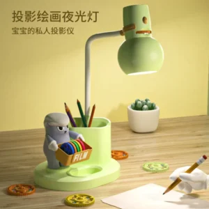 Mini Cartoon Projection Lamp, 5 Slides 40 Patterns, Study/Table/Desk Lamp with Pen / Pencil Holder, Educational Toy & Gift for Kids