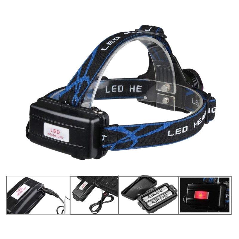 USB Rechargeable LED Headlamp Torch – High Lumen, Zoomable & Waterproof (3 Modes)